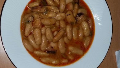 Fabas y setas con gambas